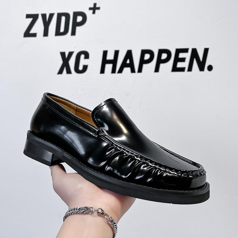 Fashion 2025 Round Head Thick Sole Thick Heel Shallow Mouth Men Leather Shoes All Vintage Single Shoes Breathable Comfortable Work Shoes