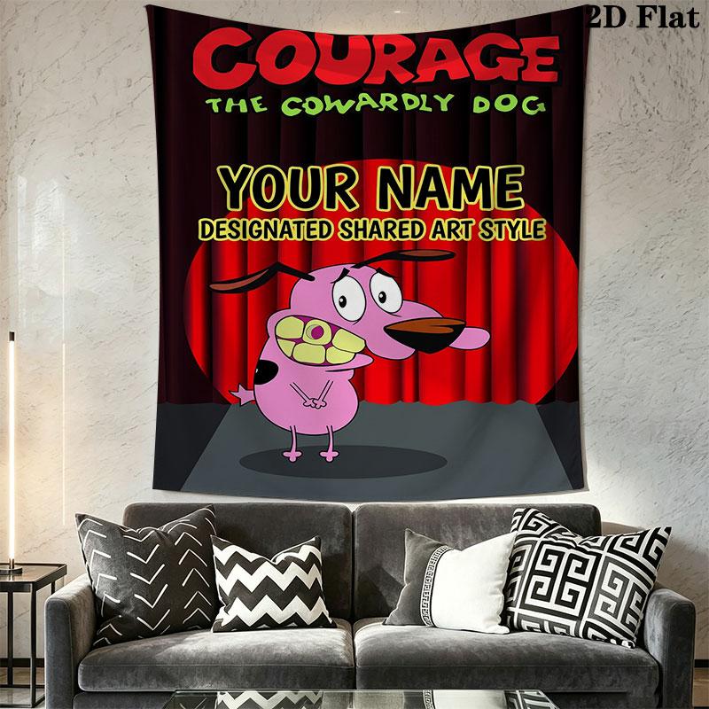 Custom Courage the Cowardly Dog Wall Hanging Printed Fabric Blanket Decorative Tapestries for Bedroom Living Room Home Decor