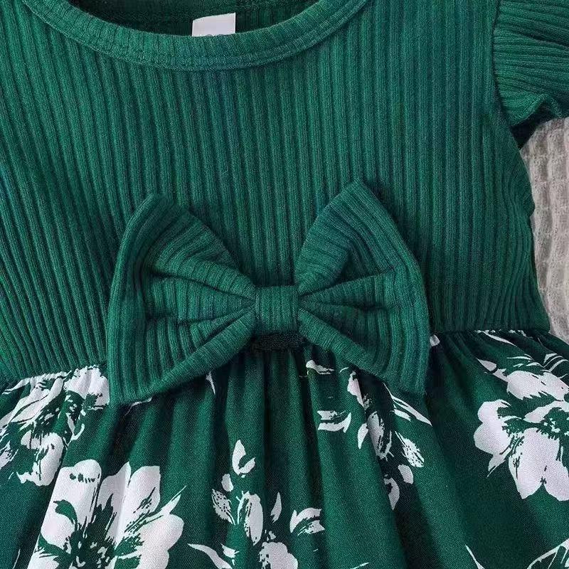 Dolce Vestito con Fiocco e Maniche a Palloncino per Bambina - Stile Europeo & Americano, Outfit da Principessa Estiva per Età 0-2