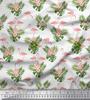 Soimoi Japan Crepe Satin Fabric Tropical Leaves,Floral & Flamingo Bird Print Fabric by the metre 42 Inch