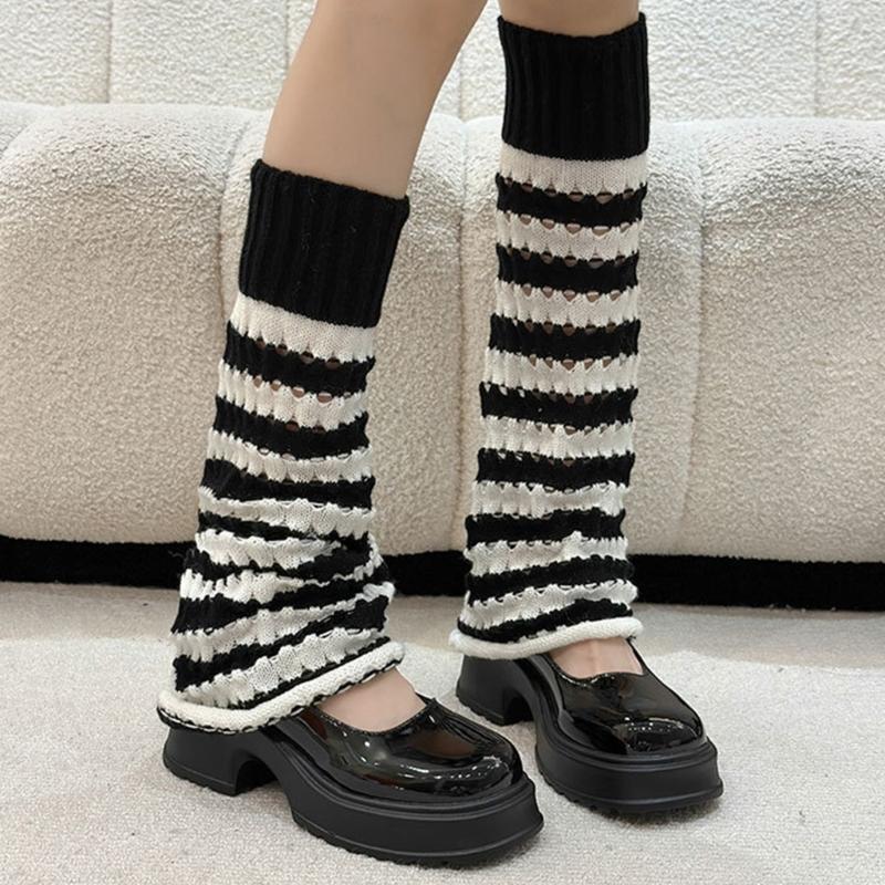 Damen Gestreifte Gestrickte Beinwärmer Schülerinnen Harajuku Beinabdeckung Mittellange Socken Winter Warme Knöchel-Stulpen