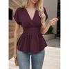 Spring Hot Sale V-neck Waist Solid Color Raglan Sleeve Skirt Pleated T-sleeve Women's Top