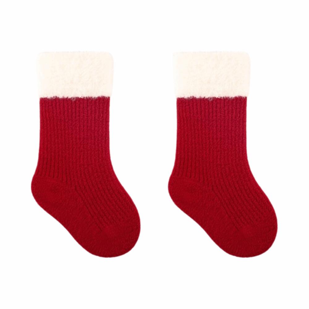 Cotton New Year Infant Socks Plush Thickened Velvet Toddler Socks Warm Red Kids Socks  Winter XS-White Cuffs