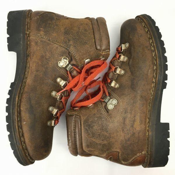 Před 80. léty Vintage MEINDL Turistické Trekové Boty Velikost 39 (Cca. 24,5 cm) Hnědá Kožená Pánská(POUŽITÝ)