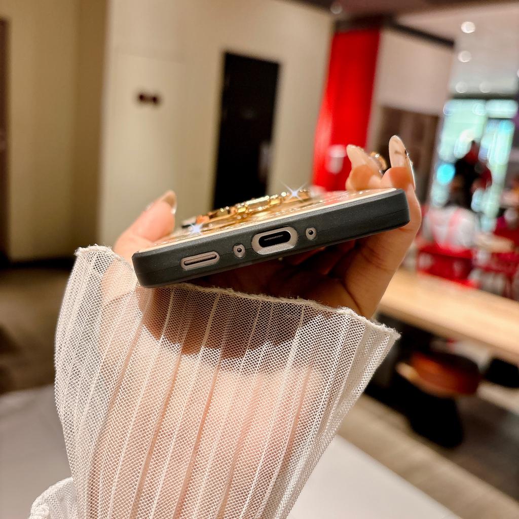 Pro Samsung Galaxy A56 5G Magnetické pouzdro Stojánek TPU+PC Zdobení kamínky Kryt na telefon