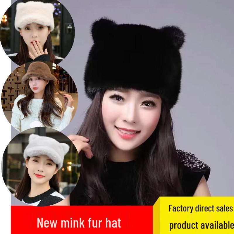 2023 Korean Style Waterproof Mink Bear Hat with Cat Ears - Warm Spring/Autumn Fashion for Women