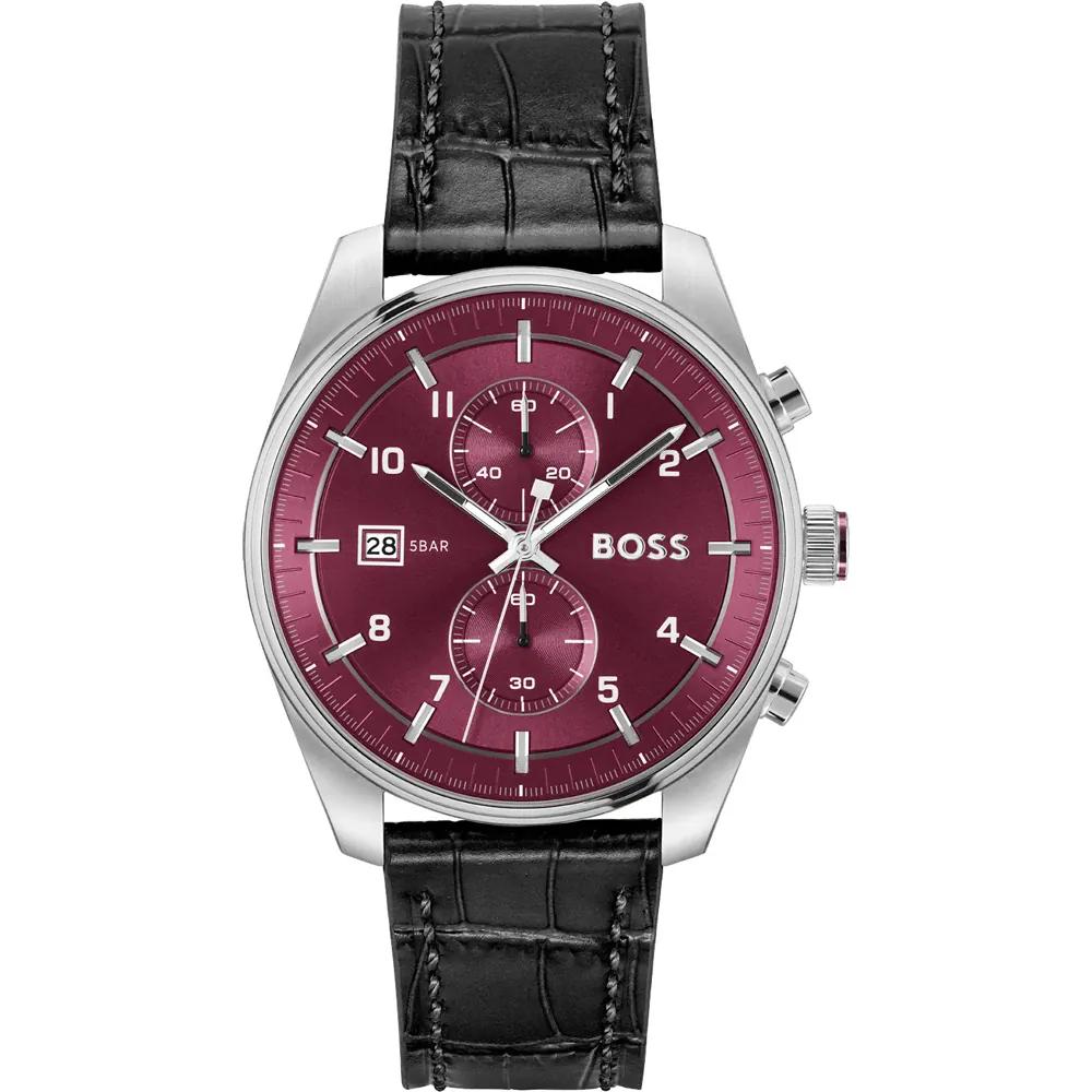 BOSS Skytraveller Red Dial Black Leather Men s Quartz Watch 1514193 красный