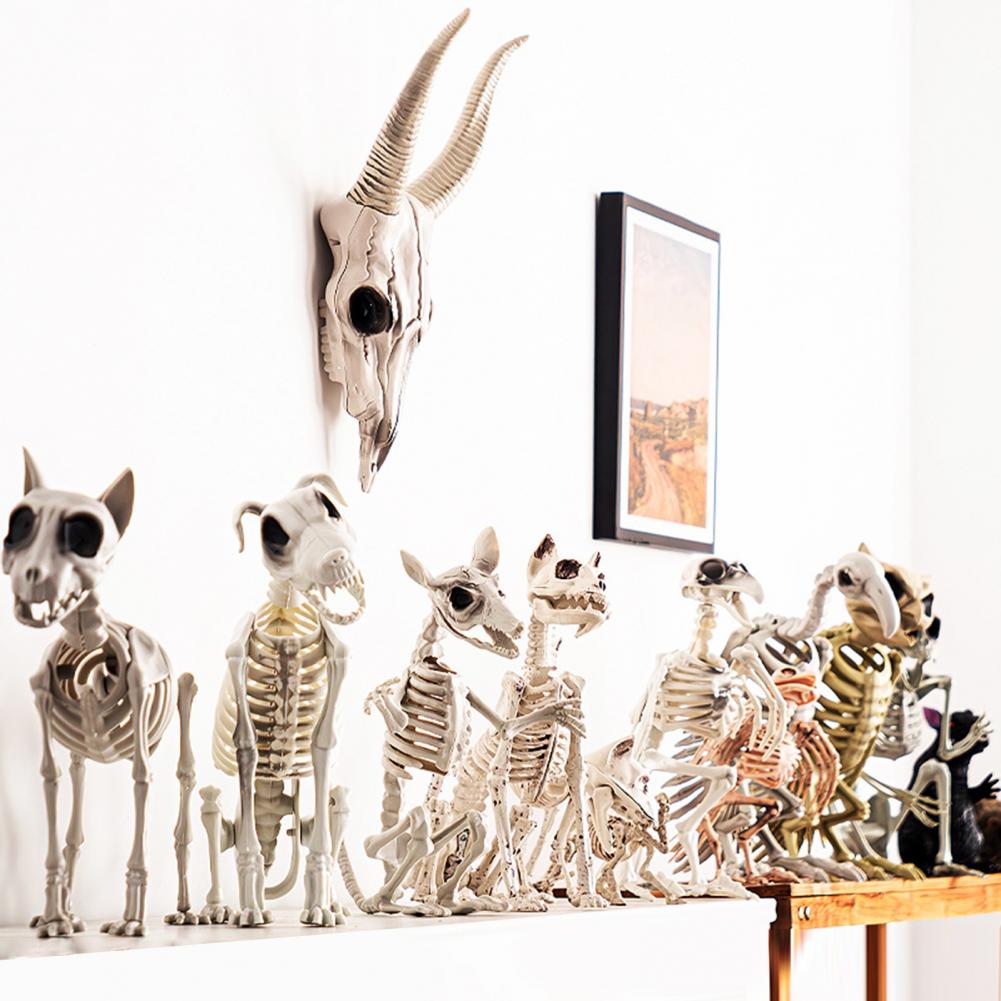 Long Lasting Halloween Prop Durable Plastic Skeleton Halloween Skeleton Decor for Courtyard Graveyard Cat Dog Bird Rat Goat Head
