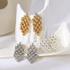 Flashbuy Gold Color Earrings for Women Charm Vintage Hollow Metal Chain Drop Earrins for Women Girls Party Zircon Accessories