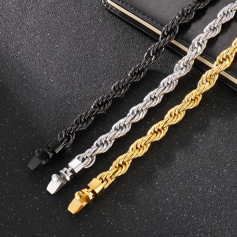 KALEN 10mm Rope Chain Bracelet Men‘s Hip Hop Personalized Stainless Steel Trendy Jewelry Chunky Twisted Accessories Male Gift