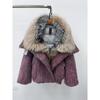Womens 2026 Winter Goose Down Coat With Real Fox Fur Collar Loose Wool-Blend Puffer Short Jacket