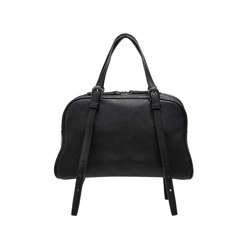 Genuine Vegetable-tanned Leather Bowling Bag for Women, A Retro Commuting Large-capacity Single-shoulder Bag