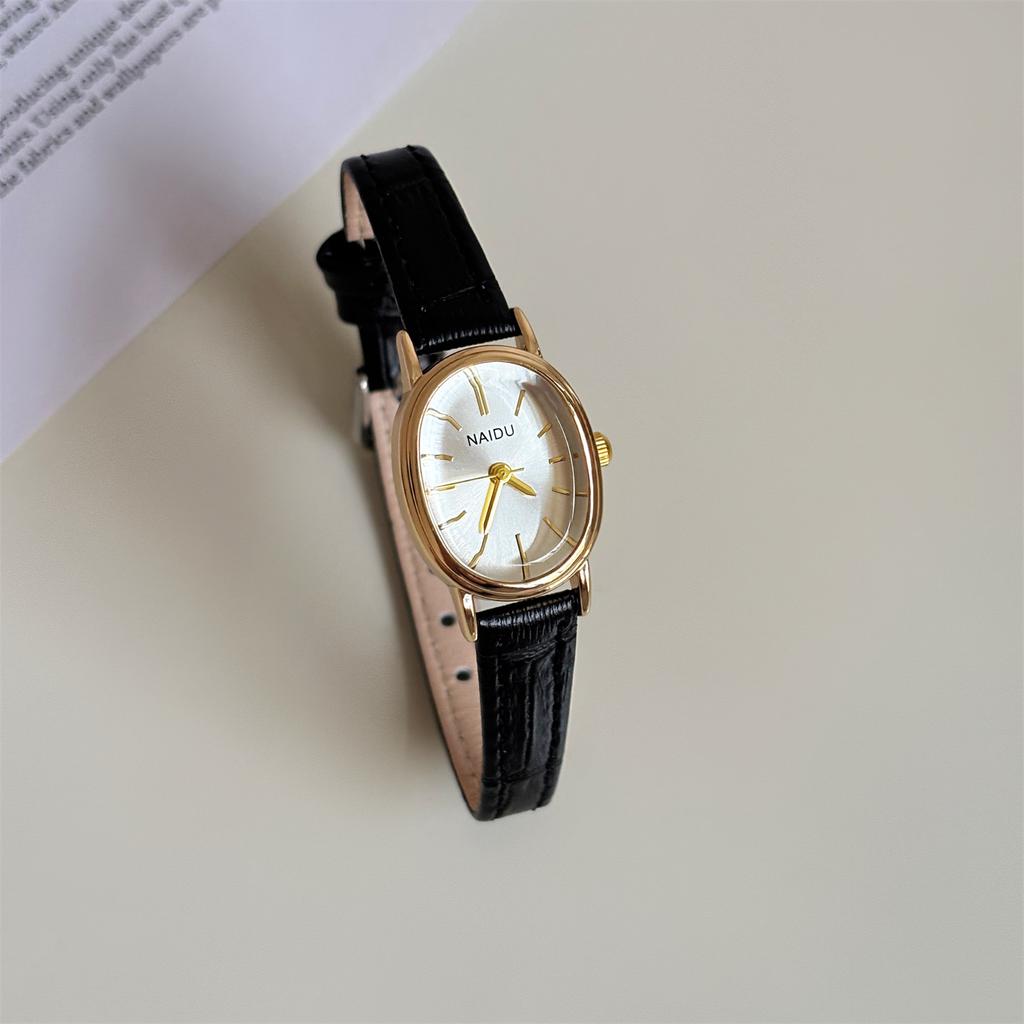 2026 Fashion Vintage Oval Shaped Quartz Wrist Watches for Women Elegant Minimalist Genuine Leather Strap Waterproof Ladies Watch