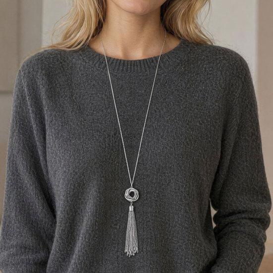 Lange Ketting Kwastjes Ketting, Knoop met Kwastjes Hanger Lange Ketting, Boho Kwastje Bedel Trui Ketting voor Vrouwen Sieraden Cadeau