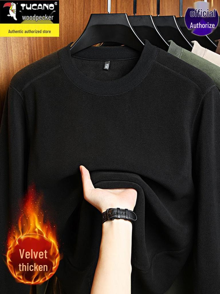 Specht Herren Fleecegefüttertes Rundhals-Sweatshirt - Langärmlig, Verdickt, Lässige lockere Passform für Herbst/Winter