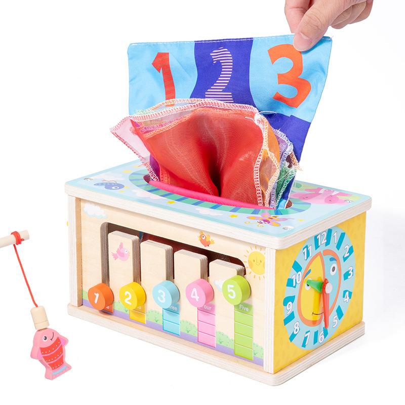 

Wooden Montessori Toys Baby Tissue Box Shape Sorter Toys Gifts Motor Skills Toys for Toddlers Wood Educational Learning Game