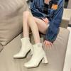 Short Boots Women's Autumn 2025 New White High-heeled Women's Shoes Martin Boots Small Autumn and Winter Thin Boots Thick Heel