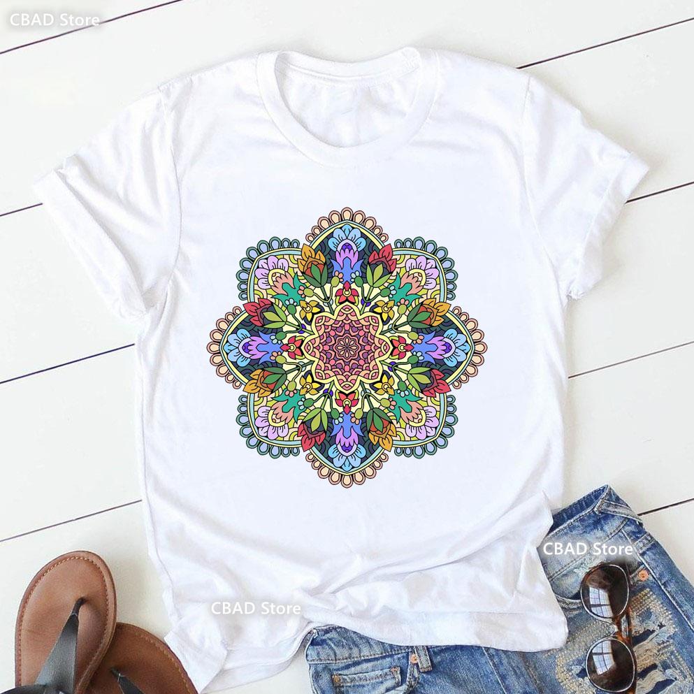 2024 Hot Sale Colorful Mandala Print Tshirt Girls Yoga Succulent Love T Shirt Women Zen Hobo Boho Paix Tshirt Female Streetwear