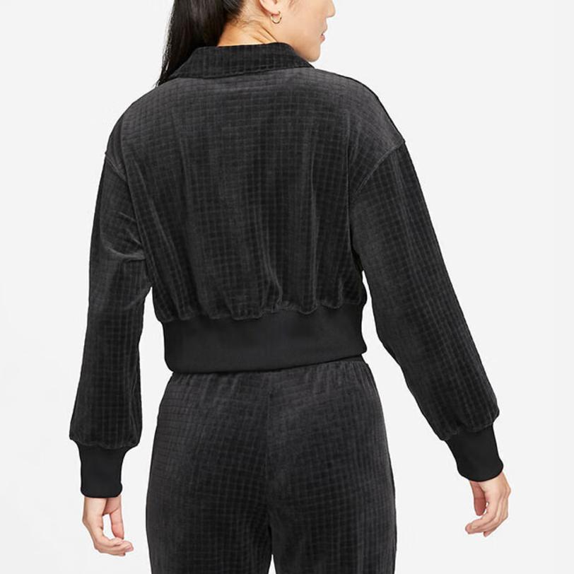 Nike Sportswear Logo Cropped Pullover Sweatshirt Women Tops Black DV7815-010