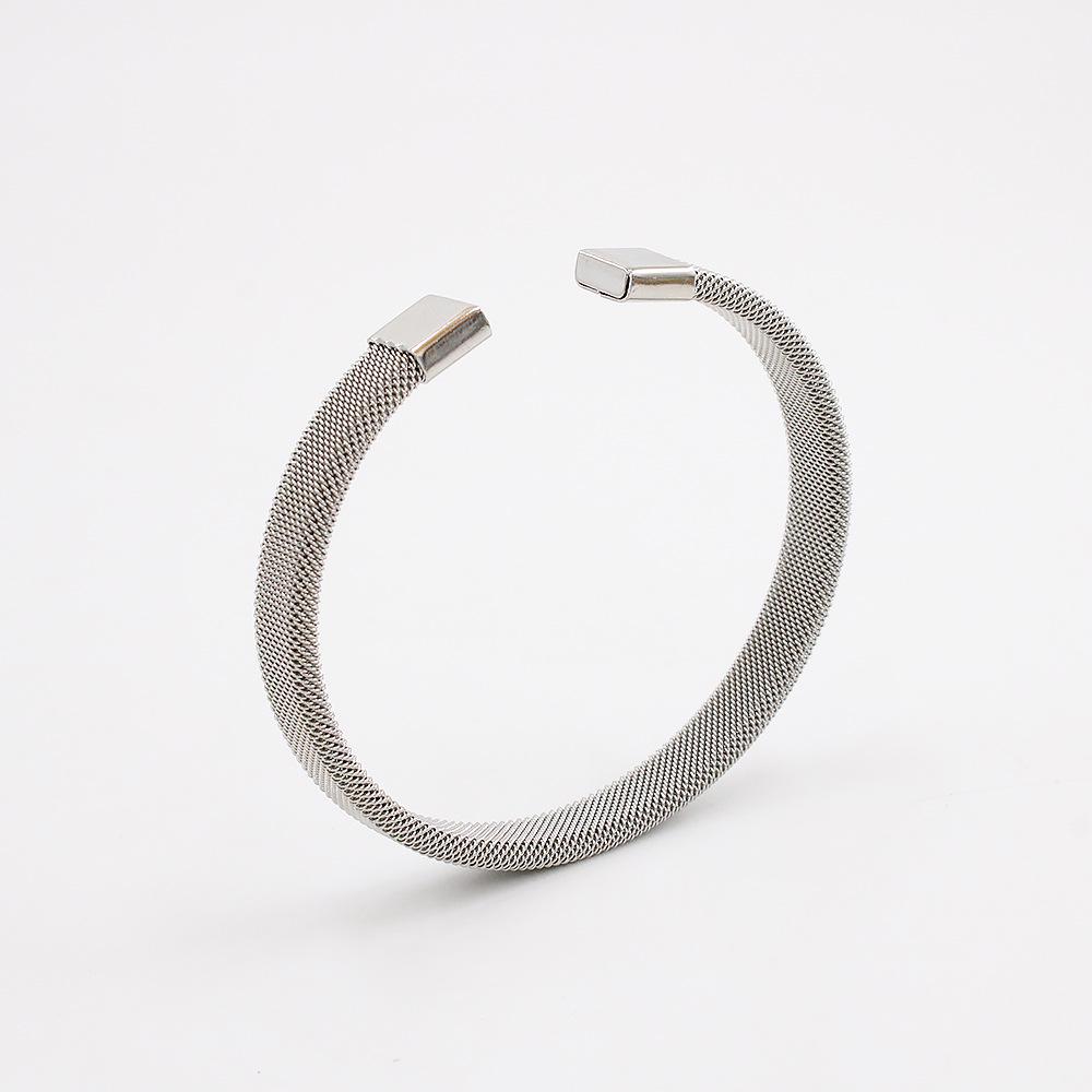 Trendy European  American Stainless Steel Mesh Open Cuff Bracelet