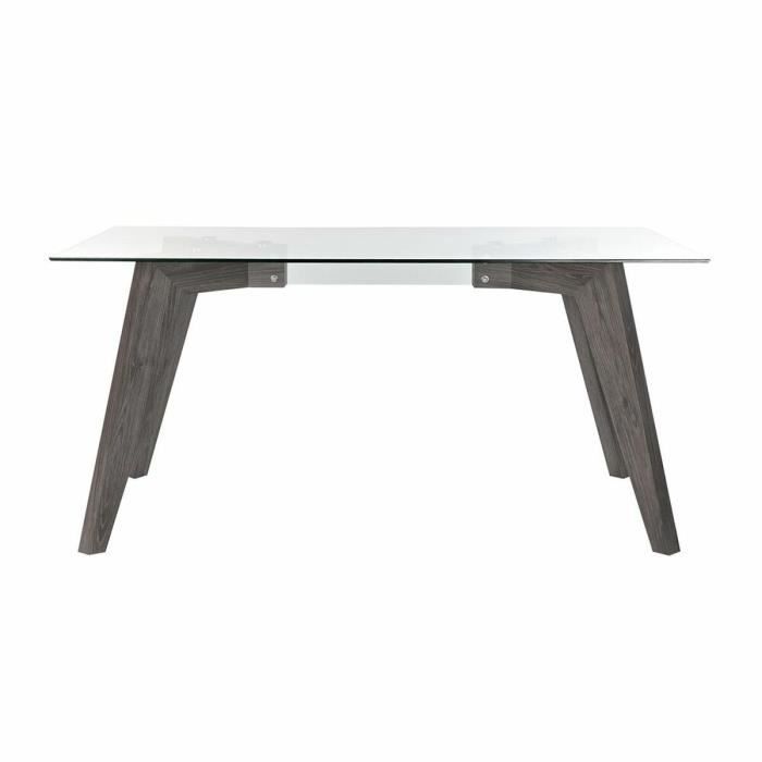 Table De Salle À Manger - 160x90 Cm - Verre Gris Transparent - Bois MDF - Design Contemporain