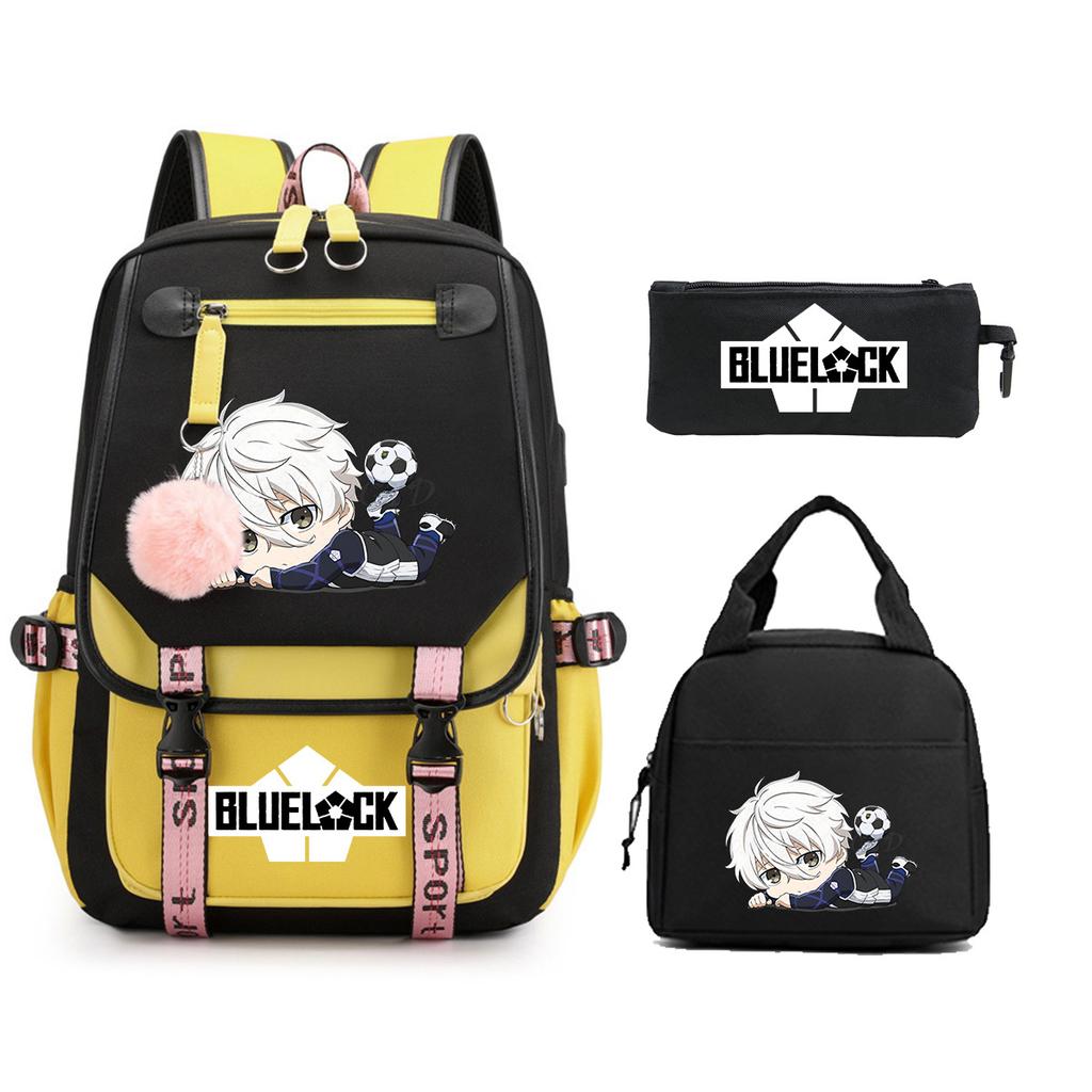 Blue Prison Student School Bag Children'S Meal Bag Casual Pencil Bag Three-Piece Set