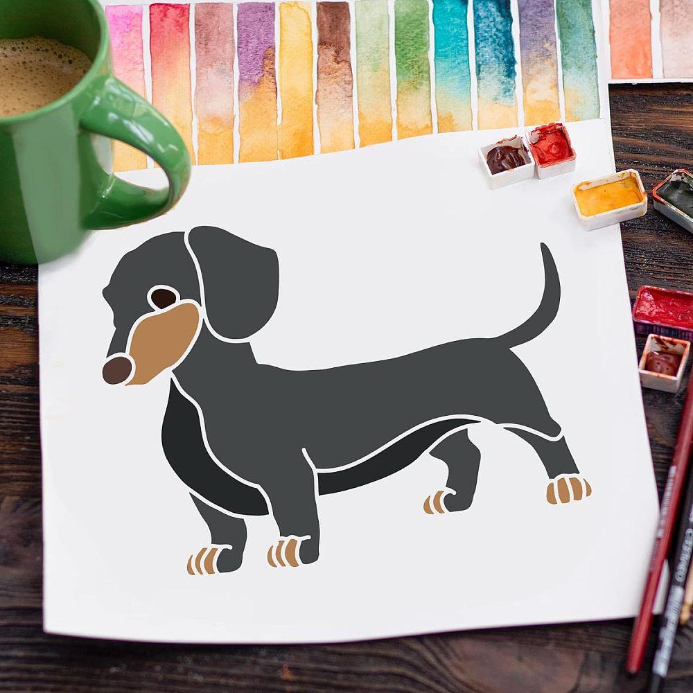Scrapbook Kumaş Fayans Zemin Mobilya Ahşap Dikdörtgen Köpek Desenli Boyama için Büyük Plastik Tekrar Kullanılabilir Çizim Boyama Şablonları 297x210mm
