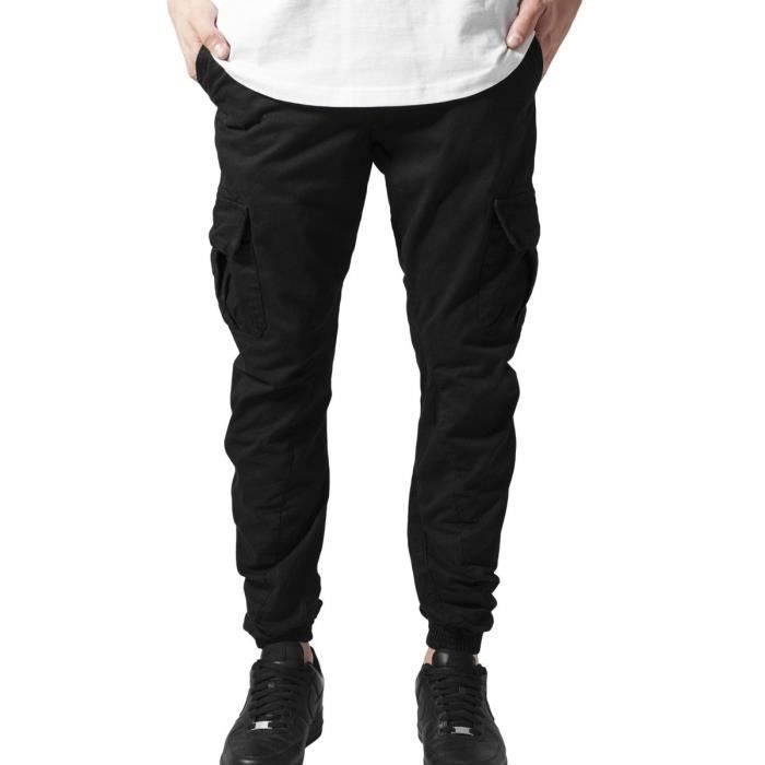 Jogging Cargo - Urban Classics - Black Twill - 100% Cotton - Ideal for Sport - Cargo Cut