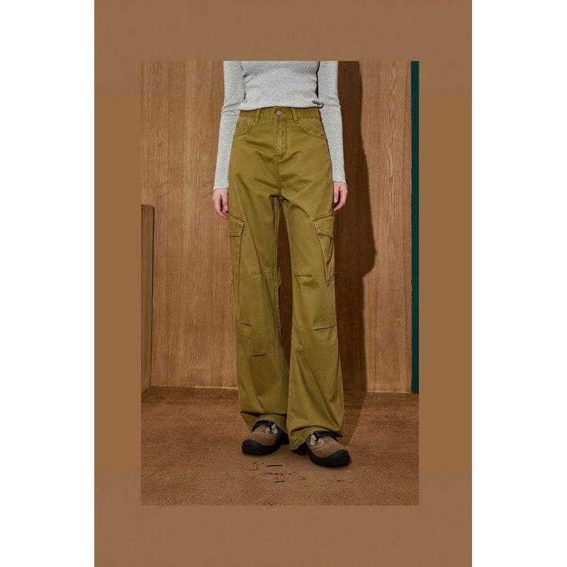 Coolhut Multi-Pocket Workwear Loose Retro American Style Wide-Leg Straight Casual Pants for Women in Autumn and Winter