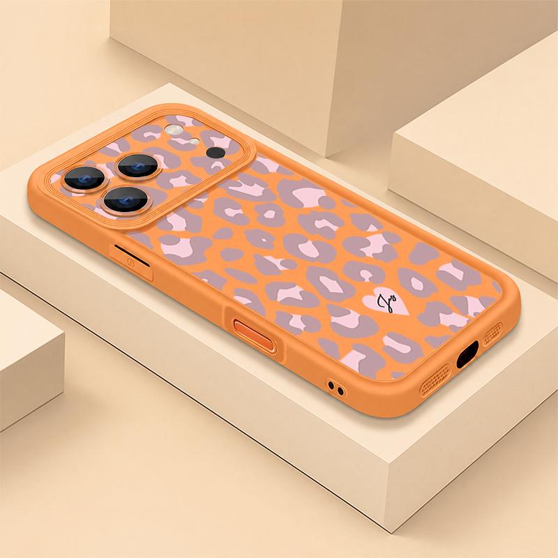 Pink Leopard Print Pattern Shockproof Phone Case for iPhone 16 15 14 17 Pro 13 12 11 Pro Max Matte Tpu Soft Lens Protection Anti-Fall Cover