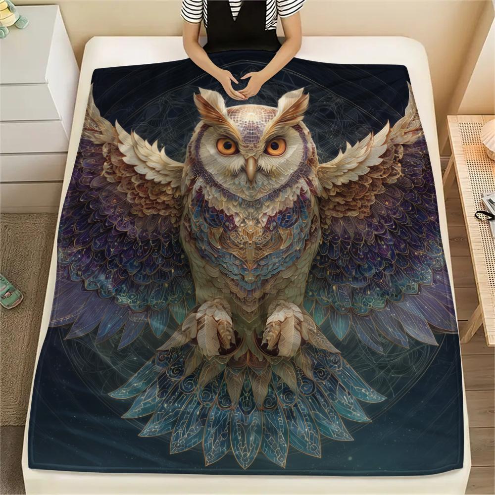 Winged Owl  Print Flannel Blanket, High Quality Comfortable for All Seasons, Home Decor, Warmth and Comfort