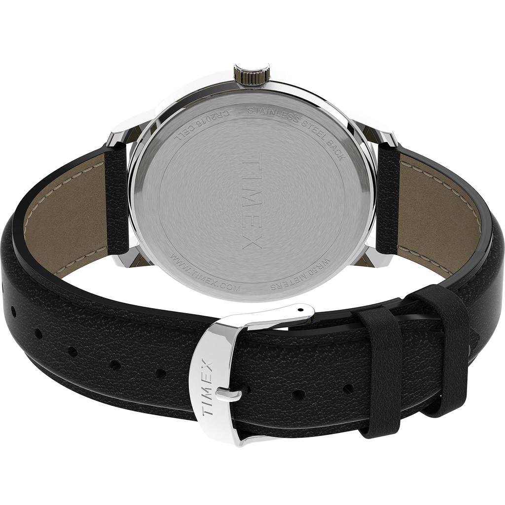 TIMEX Easy Reader Date Full Size Leather Strap Timex Easy Reader Watch Watch, Black/Silver Tone/Black, 43mm, Men's