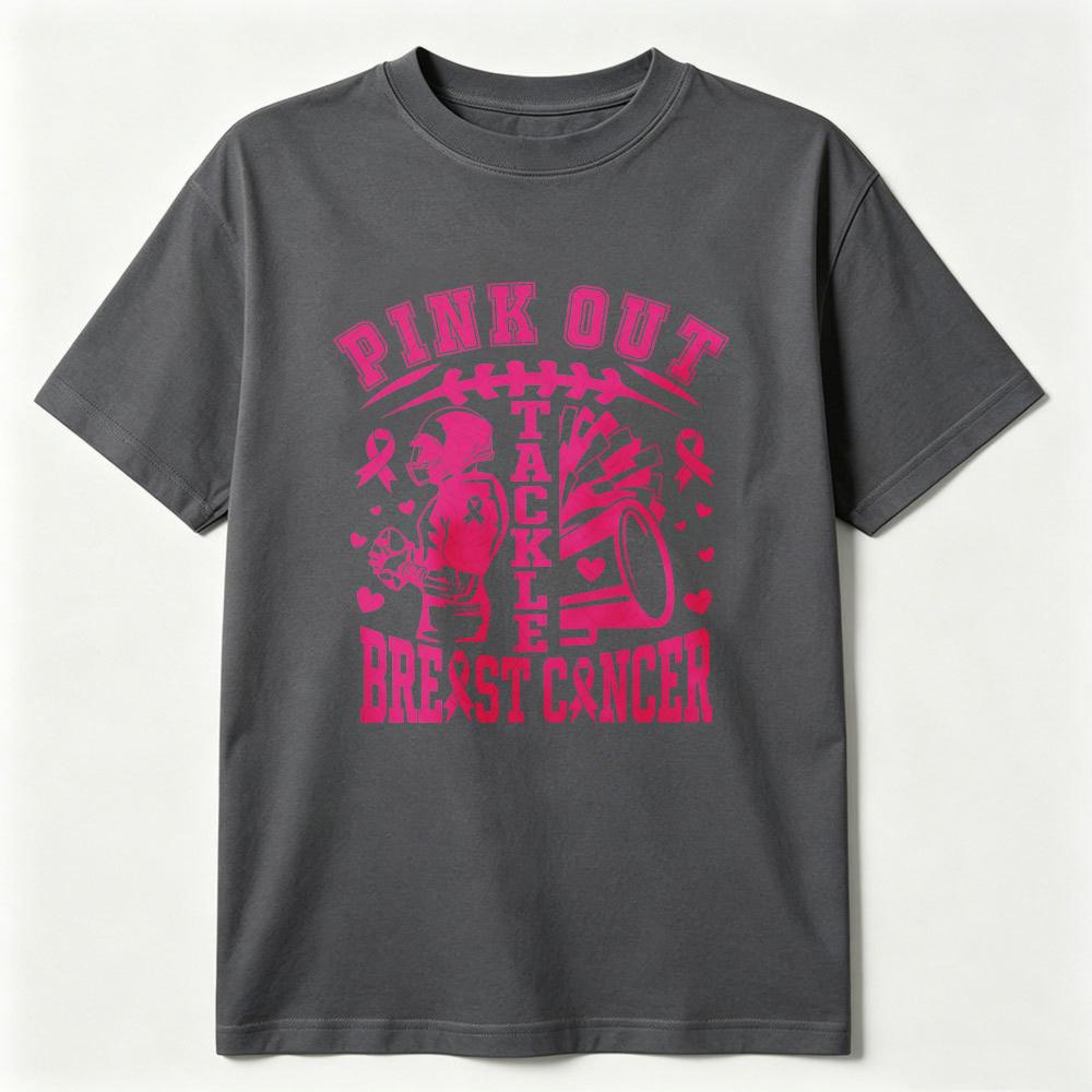 Pink Out Tackle Breast Cancer Tshirt Pink Out Football Shirt Pink Out Breast Cancer Awareness Tops Tackle Cancer Cotton Tee Tops