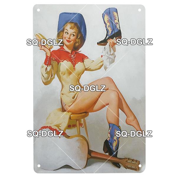 [SQ-DGLZ] Pinup Girl Plakette Metall Vintage Bar Möbel Teller Garagenschild Vintage Deko Man Cave Dekoration Geschenk