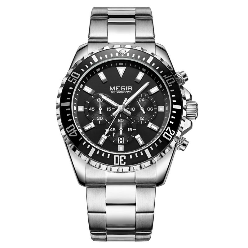 Meigel Men's Watch, Dial Chronograph Calendar Steel Belt Business Quartz Watch
