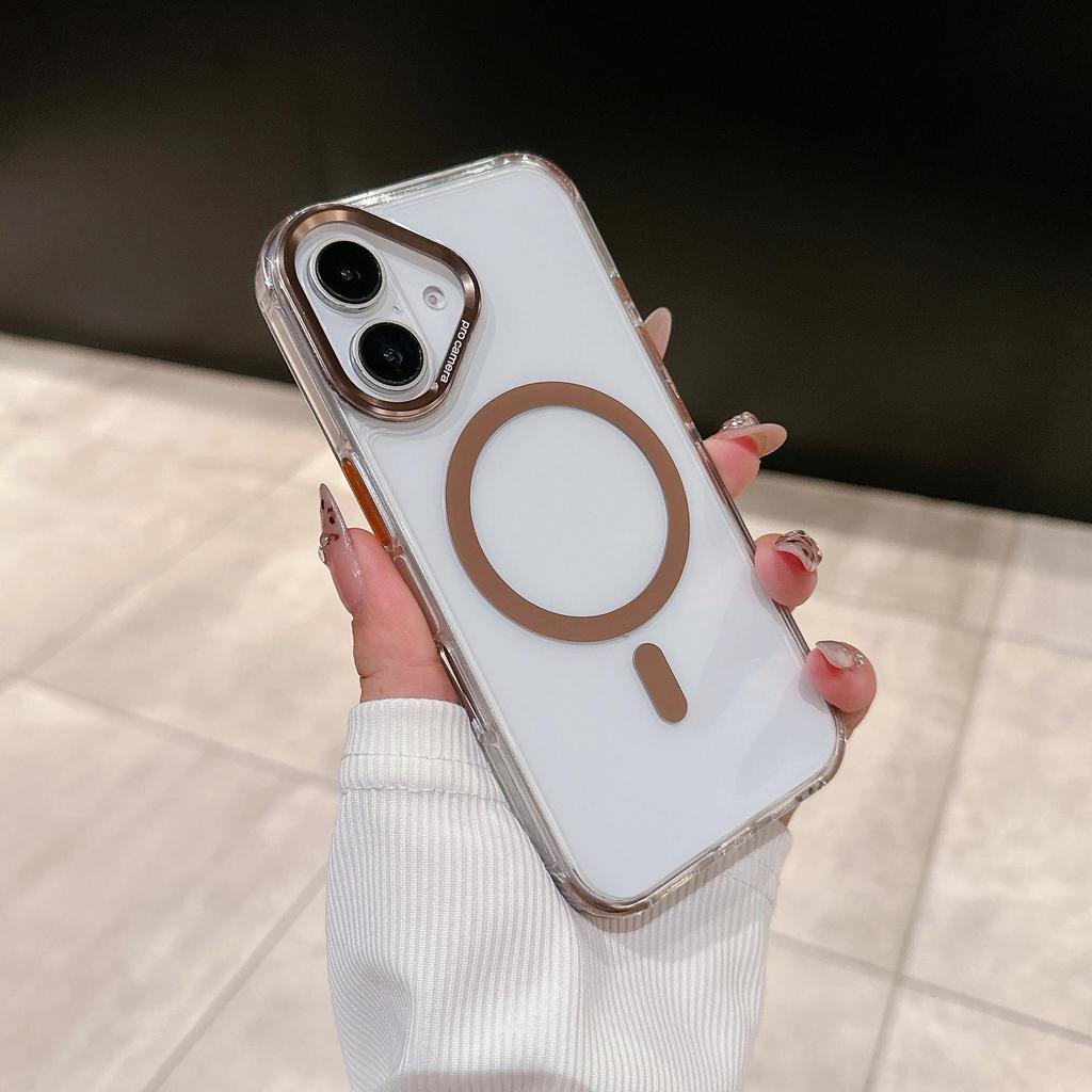 Crystal Color Magnetic Phone Case for Apple 17 Pro Max with Trendy Metal Lens Frame and Large Hole
