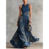 Elegantes ärmelloses Westenkleid mit digitalem Druck, breitem Saum und Rundhalsausschnitt
