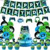 Blue-Green Lightning Glitch Game Controller Birthday Party Tableware Set