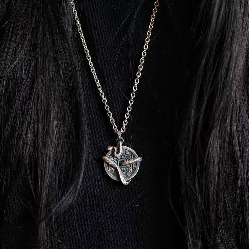 Necklace Retro Round Mountain Ghost Money Coiled Snake Fashionable Spirit Snake Pendant Necklace Transfer Pendant