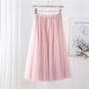 Qooth Women's Slim Skirt Mid Length Gauze Skirt Summer Simple Casual Skirt Fashion Full Dance Skirt QT2588