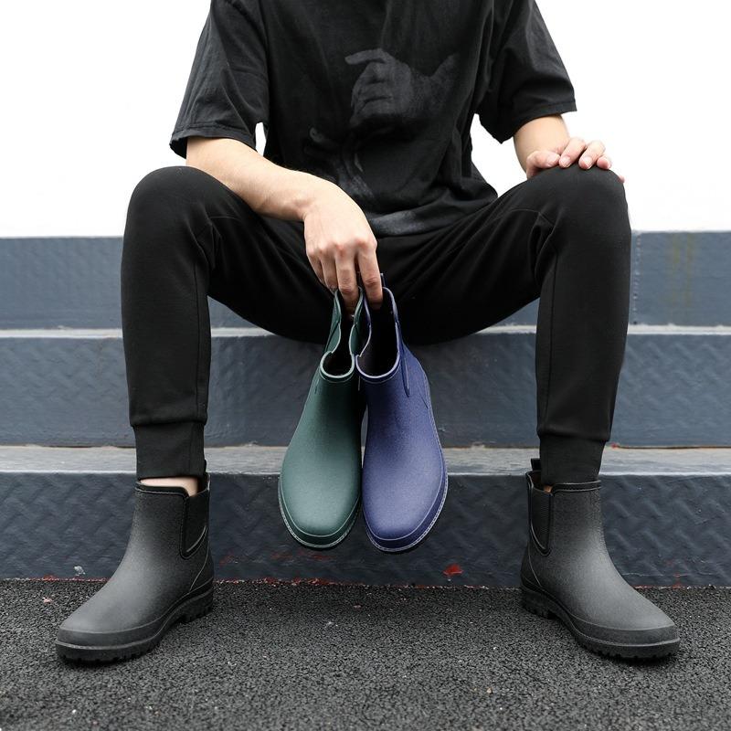 Regenschuhe Herren Gummischuhe Mittelschaft Rutschfest Wasserdicht Gummistiefel Wasserschuh Abdeckung Schuhe Anglerschuhe Autowäsche Arbeitskleidung Herren Gummischuhe