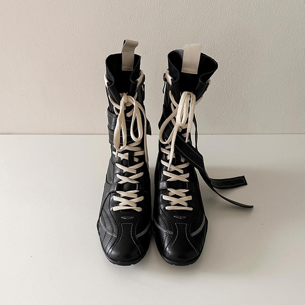 Cowhide Version~ Niche Design Round Head Leather Deep Mouth Casual Classic Western Boots Maillard Medium Boxing Boots