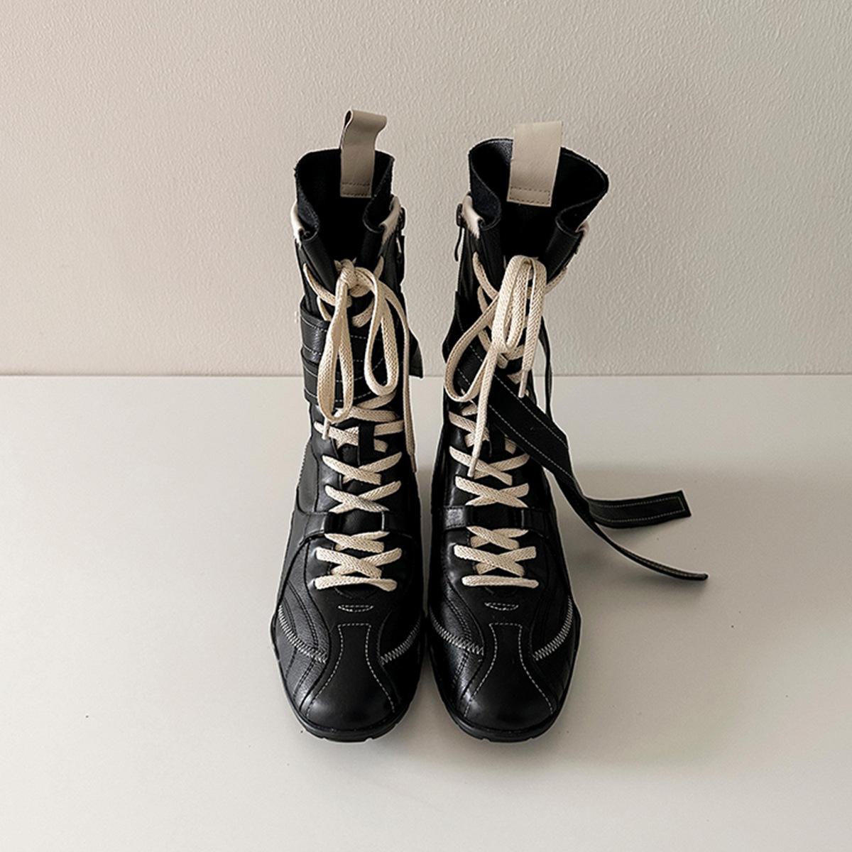 

Cowhide version~ niche design round head leather deep mouth casual classic western boots Maillard medium boxing boots 35