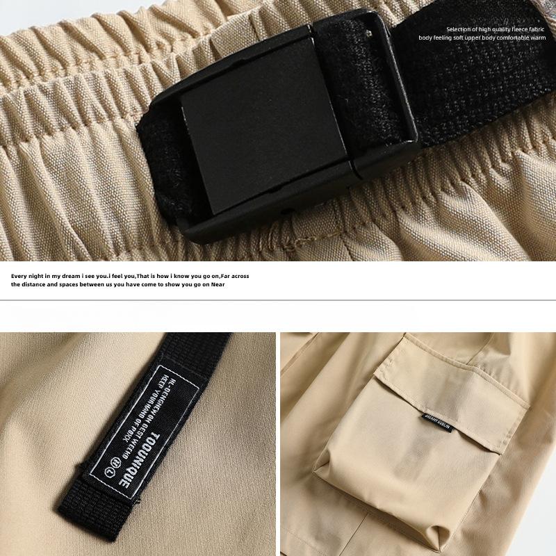 Japanese Style Men's Summer Buckle Belt Workwear Shorts Loose Casual Knee-Length Short Pants