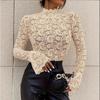 Sexy Paisley Lace Slim Flattering Outerwear Innerwear Bell Sleeve Top Women Fashion Daily Basic Office Lady Casual Slim Fit Ladies Elegant Top