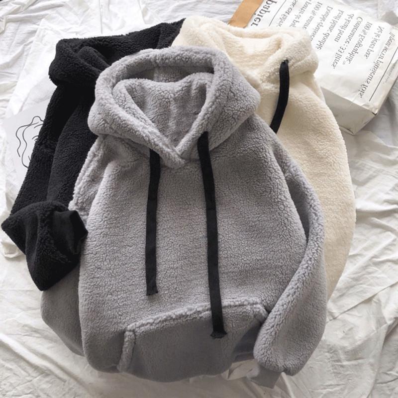 2023 Autumn/Winter Solid Color Plus Velvet Loose Casual Hoodie