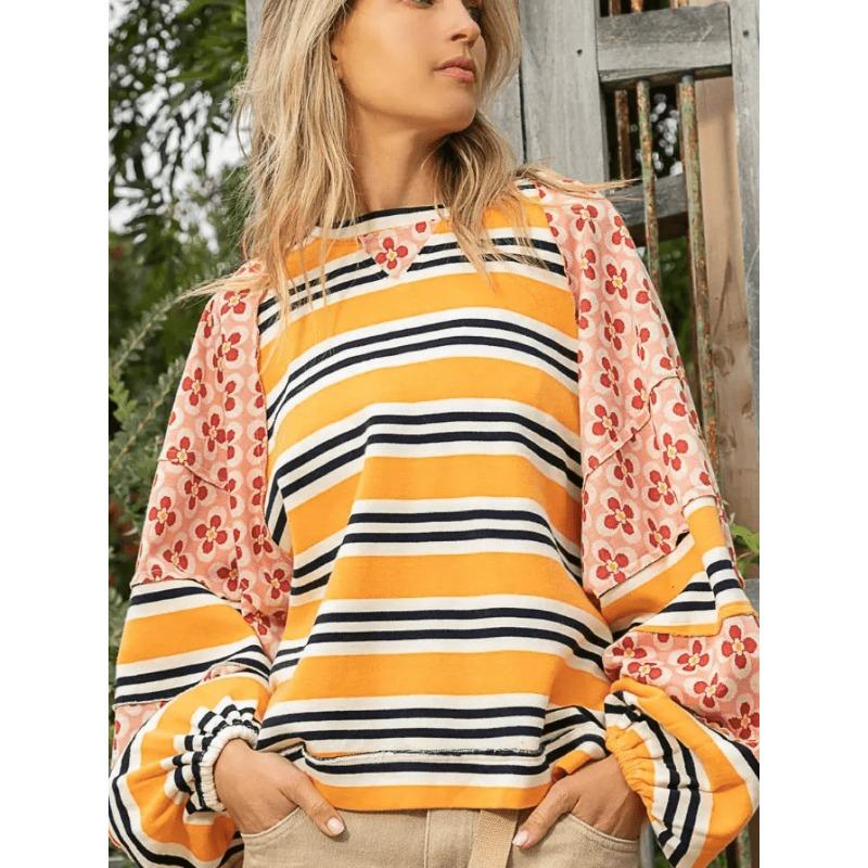 Женская осенне-зимняя повседневная свободная толстовка с длинным рукавом с цветным принтом S оранжевый