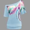 Luxurious Off The Shoulder Floral Print Short Sleeve Women's T-shirts Top Plus Size