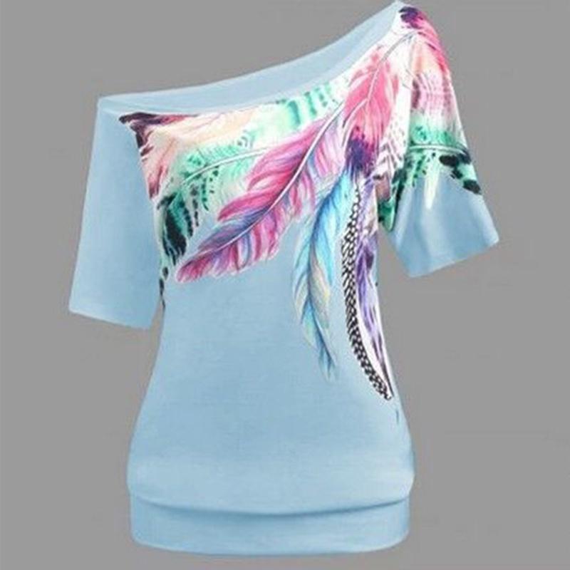 Luxurious Off The Shoulder Floral Print Short Sleeve Women's T-shirts Top Plus Size