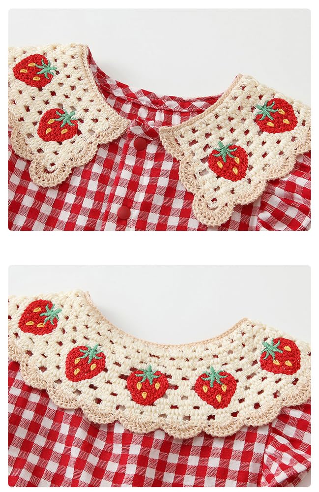 Baby Koi Collared Summer Outfit for Photo Strawberry Check Size 90cm Girls' Long-Sleeved Short-Sleeved Dress, Girls, Birthday, Kindergarten, Gift,